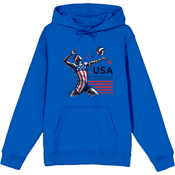 USA Volleyball Adult Blue Long Sleeve Hoodie-Medium