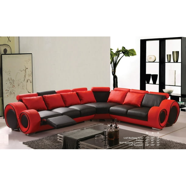 Black Bonded Leather Sectional Sofa Set, Red Leather Sectional Sofas