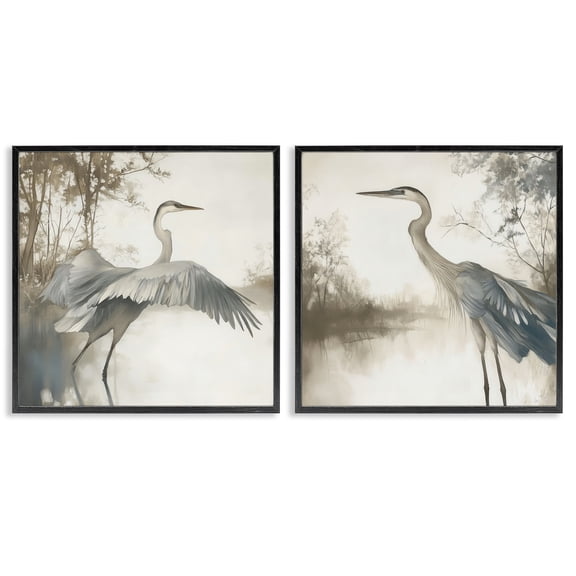 Stupell Industries Heron Feathers Over Water 2 Piece Black Framed Giclee Art Set design by Mona Grace, 12 x 12