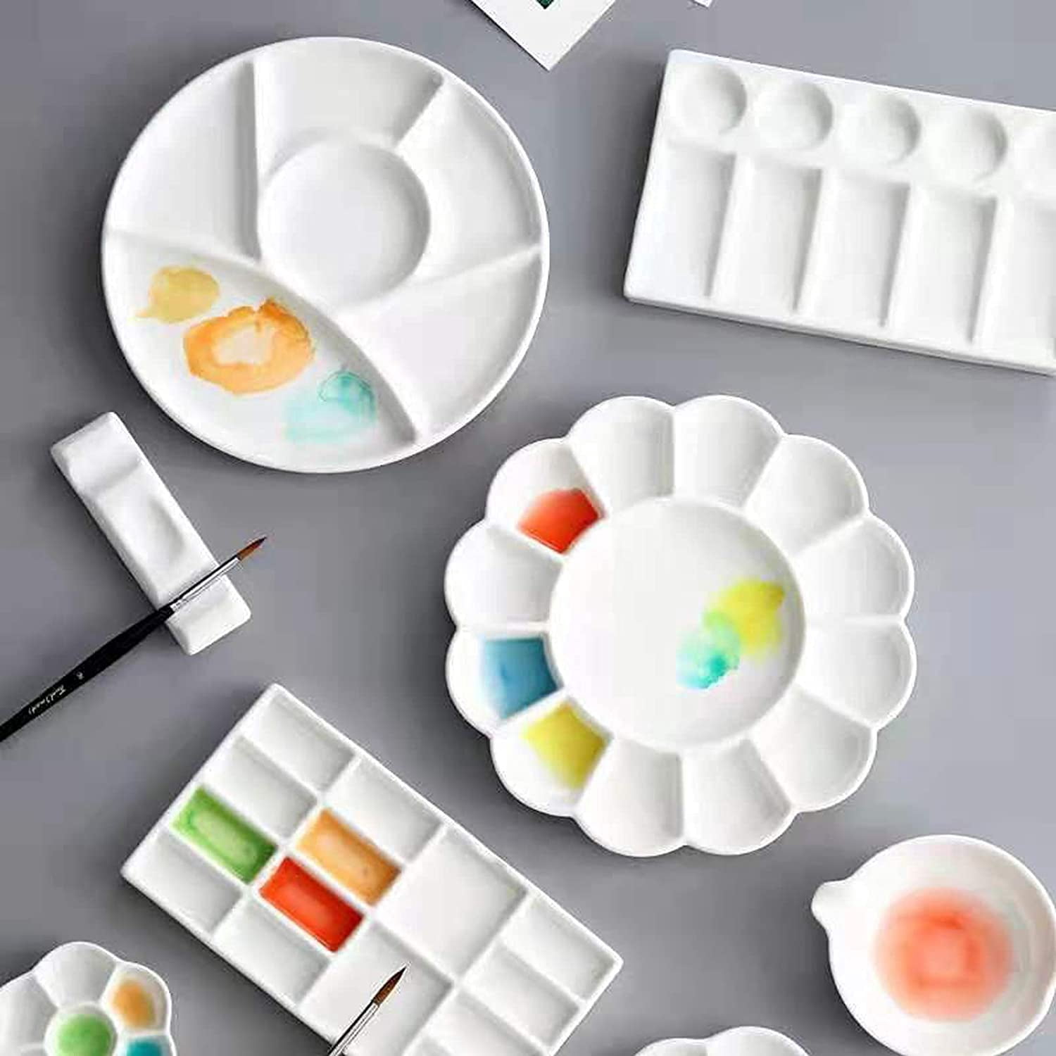 ABPETE Porcelain Artist Paint Palette, Mixing Ceramic Watercolor Palette, Mixing Tray for Watercolor Gouache Acrylic Oil Painting (8 Inch)