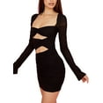 thumbnail image 4 of SAYOO , minivestido con recorte fruncido para mujer, vestidos cortos sexis de gasa con cuello Halter, vestido ajustado elegante con cuello de corazón SAYOO Moda, 4 of 9