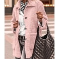 thumbnail image 4 of Women'S Winter Faux Fur Coats Long Sleeve Lapel Button Down Pockets Fleece Jacket Casual Trendy Outerwear Pink M, 4 of 9