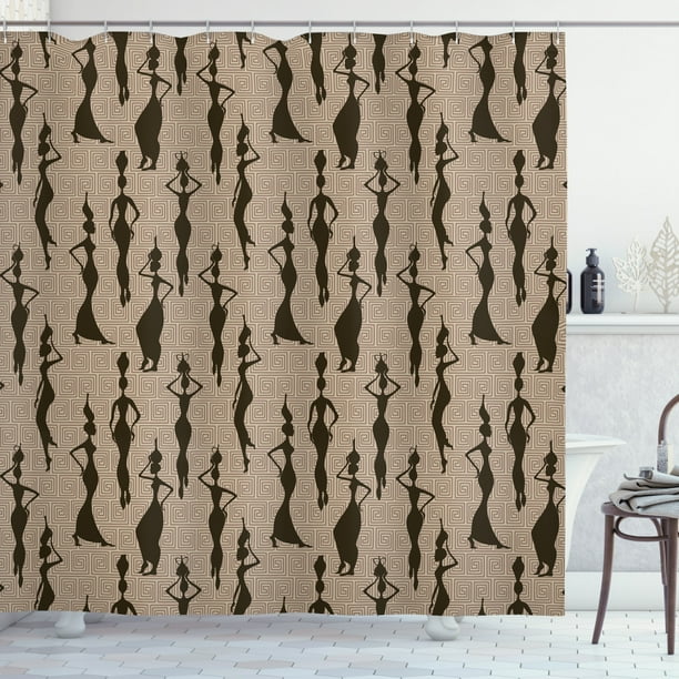 African Shower Curtain, Woman of Color Carrying Water Vases Oriental