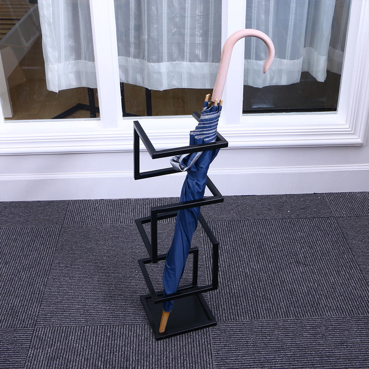 Masteelf Black Metal Umbrella Stand Organizer with Base for Entryway, Hallway, Office - Holder