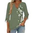 thumbnail image 6 of Warop 3/4 Length Sleeve Womens Tops Casual Floral Graphic V-Neck Basic Tees Pullover, 6 of 7