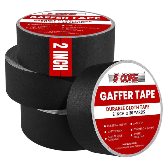 5 Core Gaffers Tape 2 Inch 30 Yards 4Pcs Professional Black Pro Gaff Tape Heavy Duty Cotton Non Reflective Matte Finish Water Resistant Residue Free Easy Tear Gaffing Tape - GFF TP BLK 4pcs