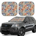 thumbnail image 2 of Uemuo Set Of Travel Vintage Printed 2 PCS Car Windshield Sun Shade, Auto Sun Heat and UV Rays Blocker, Foldable Automotive Front Window Sunshade Protector, 2 of 7