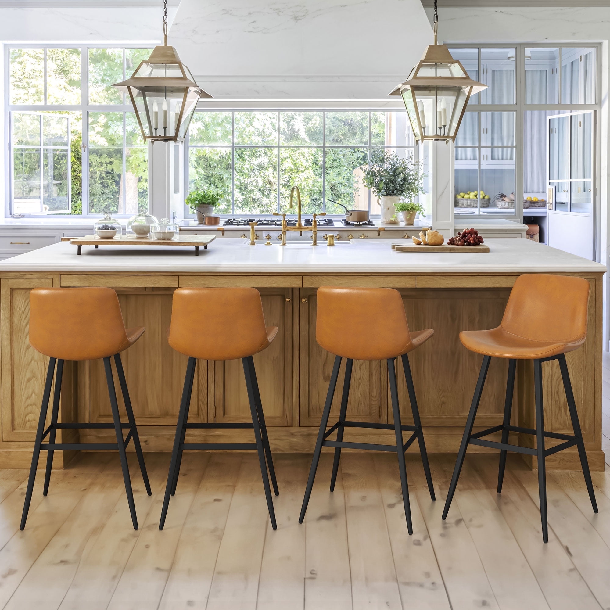 Dycanpo 30” Counter Height Bar Stools Set of 4, Modern Faux Leather, for Home Kitchen,Whiskey Brown