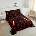 thumbnail image 4 of Gaming Bedding , Gamepad Twin Size Comforter Sets, Red Checkered, Black Reversible, 4 of 7