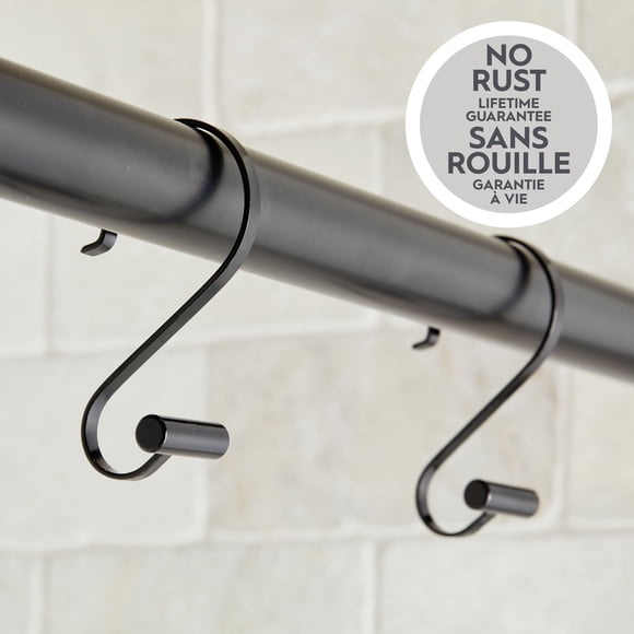 Better Homes & Gardens S-Shape Rustproof Shower Hooks with T-Bar Ends, Matte Black, Set of 12