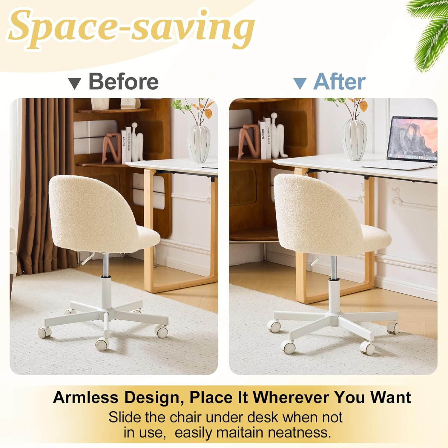 Matladin Modern Vanity Chair with Back, Silent Wheels, Velvet Desk Chair for Girls, Small Office Chair, Stylish and Comfortable