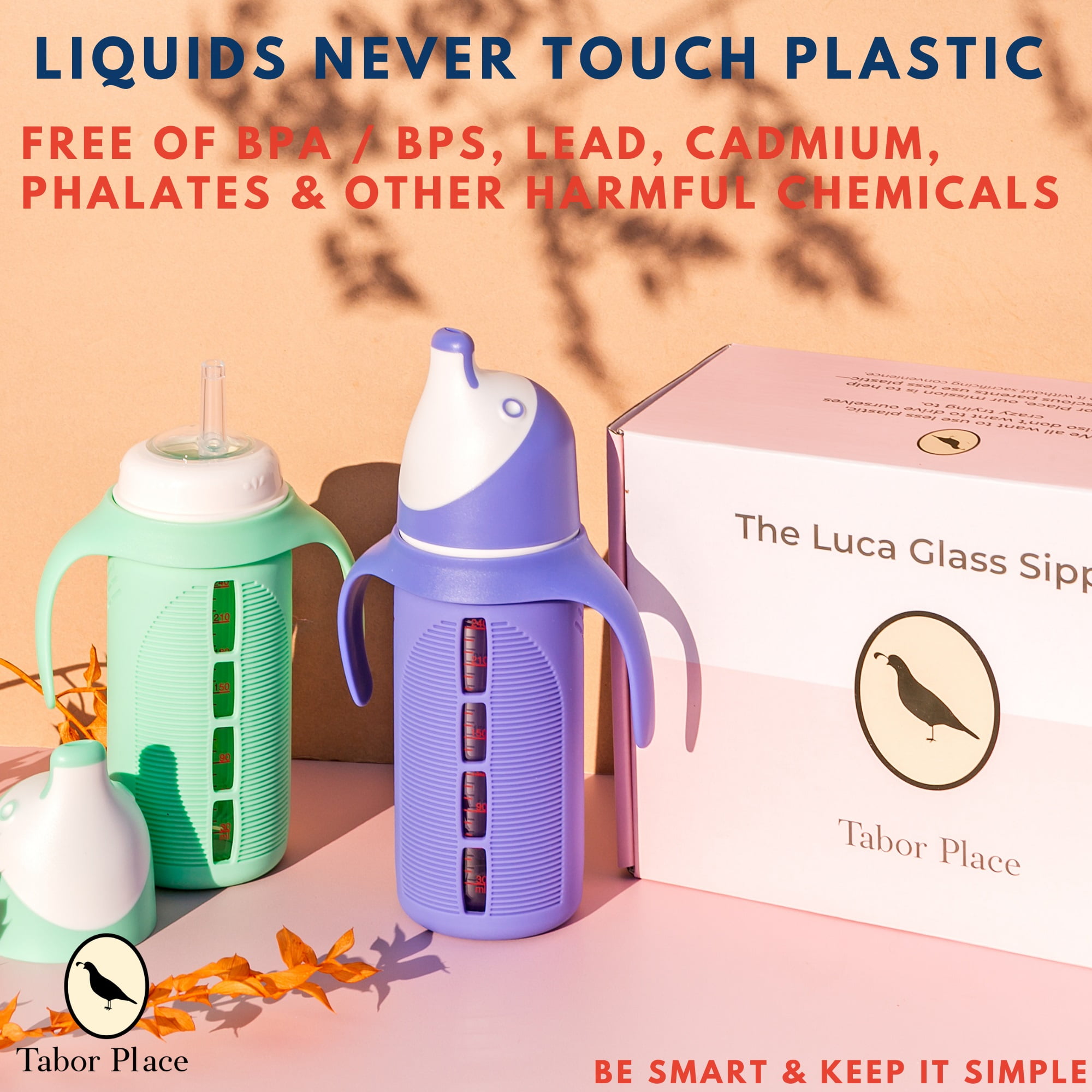 Tabor Place | Glass Sippy Cup for Toddlers | Mint Green | Spill-Proof | Silicone Straw | 8 oz | Liquids Never Touch Plastic