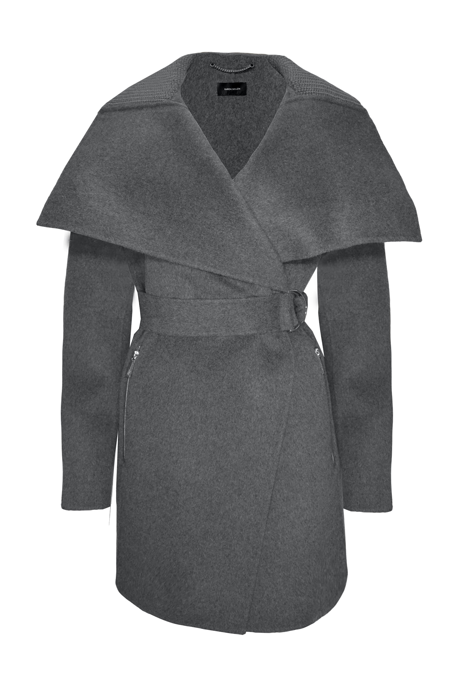8 Karen Millen Womens Charcoal Gray Wool Wrap Coat 
