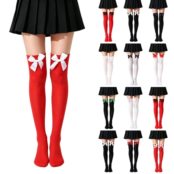 Evdexr Women's Over Knee Highs Stockings with Satin Bow 2026 Halloween Lightweight Sexy Sock Breathable Party Holiday Socks