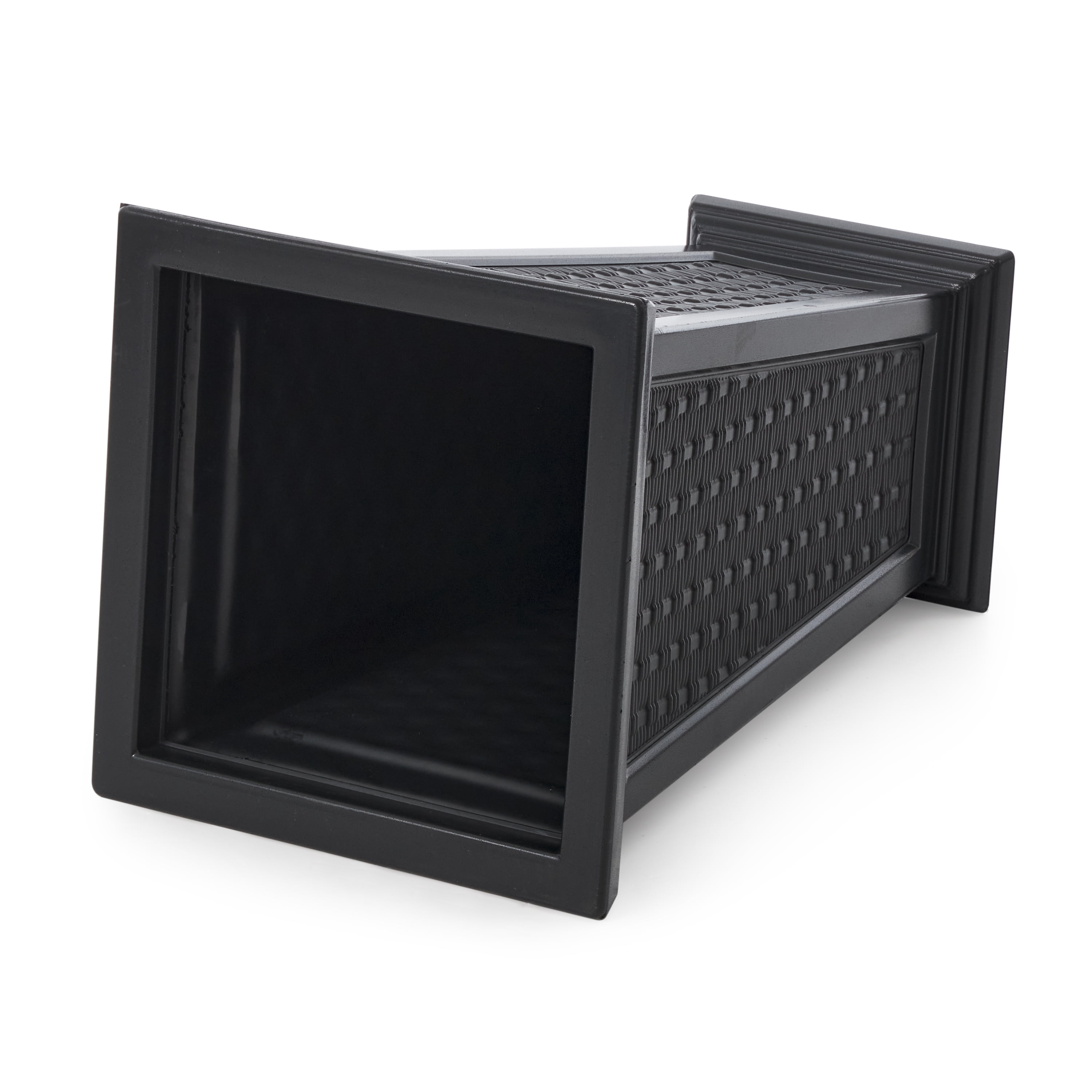 FCMP Outdoor MOD-WP3000 Wicker-Pattern Resin 24" Tall Indoor/Outdoor Self-Watering Pedestal Taper Planter, Black, 2 Pack
