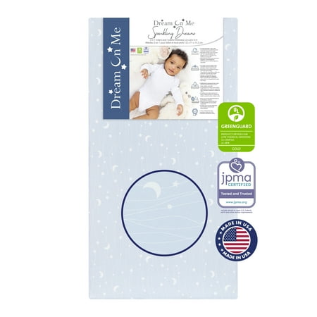 UPC: 0810063666224 | Dream On Me Sparkling Dreams 2 in 1 Infant and Toddler Bed Mattress Blue