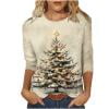 thumbnail image 2 of Womens Tops 3/4 Sleeve Christmas Printed Round Neck Casual T-shirt Blouse Khaki S, 2 of 2