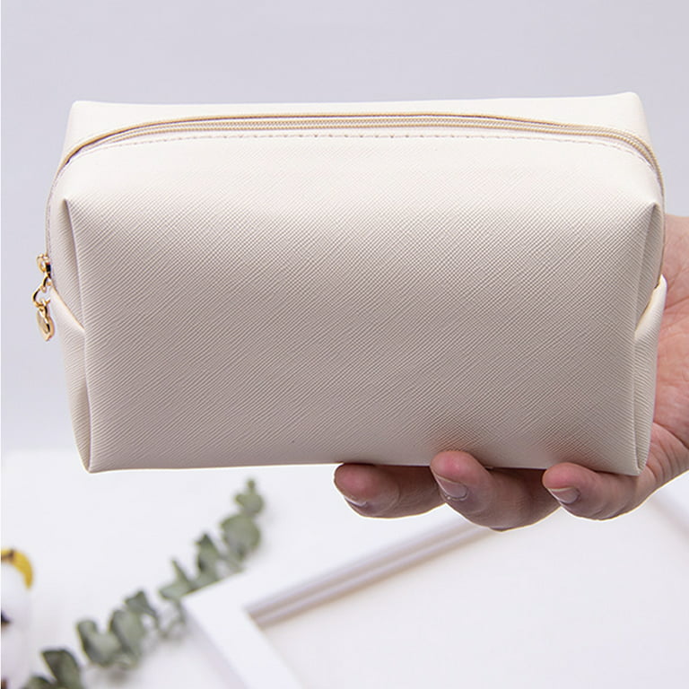 HeroNeo Faux Leather Zippered Cosmetic Bag Waterproof Small Pouch Solid  Color Makeup Case Purse Toiletry Organizer Handbag 