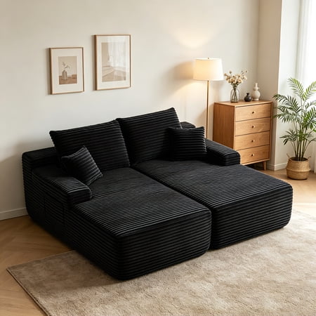 AUU 76" Plush Fabric L-Shape Sectional Sofa with Left & Right Chaise – Deep Seat Comfortable 2-Seater Couch for Compact Modern Living Room