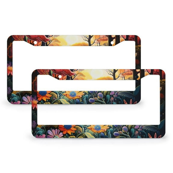 License Plate Cover Colorful Forest Floral Personalized License Plate Frame 2 PCS Colorful Plants Flowers Aluminum License Plate Frames for US And CA