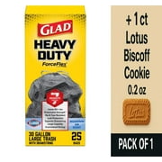 Glad ForceFlex Heavy Duty Trash Bags With Clorox, Mountain Air Scent, 30 Gallon, 25 Count - Pack of 1 & Lotus Biscoff Cookie - 0.2 Oz - 1 ct
