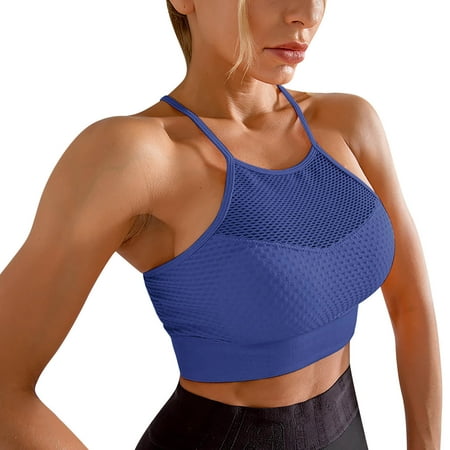 

ZMHEGW Women s Sports Bra Wire-Free Yoga Bra Solid Print Blue S