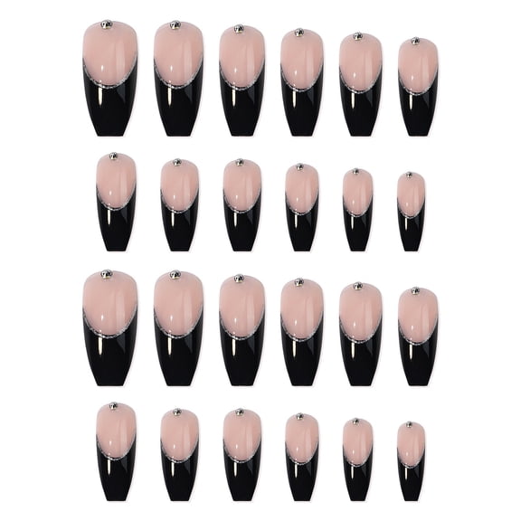 Black French Long Ballet False Nail Patch 24 Piece Removable Nail Set for Women's Prom and Occasion