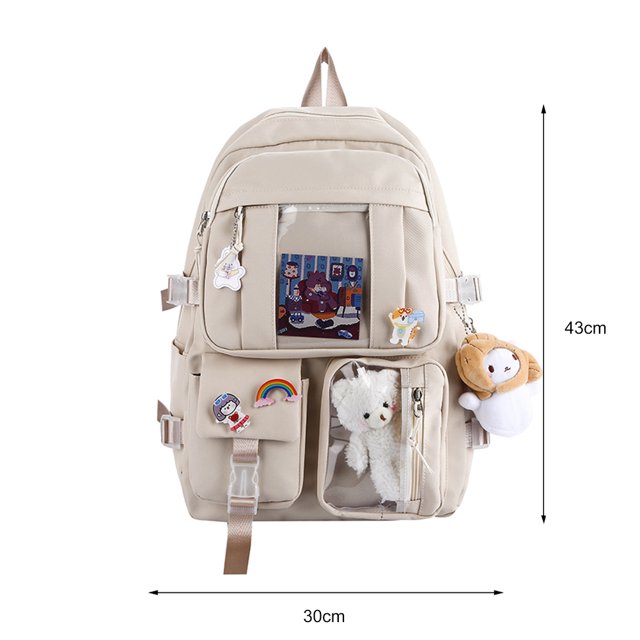 Bolsa Mochila multibolsillos de nailon para estudiantes Mochila escolar con cremallera grande (Beige) Likrtyny Para Estrenar