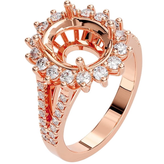 PEORA 14K Rose Gold G-H/VS Lab Grown Diamond Semi Mount Ring Setting, Fits 11x9mm Oval Stone, 0.75 Carat total, Size 5.5