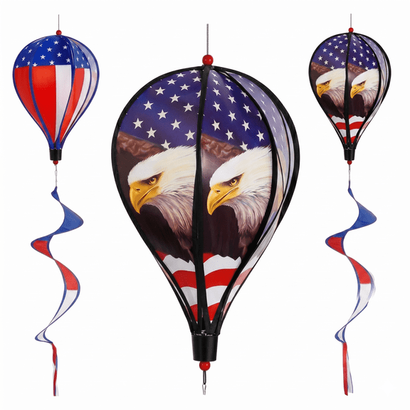 ZIYOGIFT 43" Air Balloon Wind Spinner Patriotic Hanging Windsock Twisters, American Flag & Eagle Outdoor Decor, 2 Pack