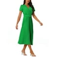 thumbnail image 4 of Vestido midi plisado fluido con cinturón de manga corta y escote en V para mujer Inspire Chic 2024, color verde, talla XL, 4 of 6
