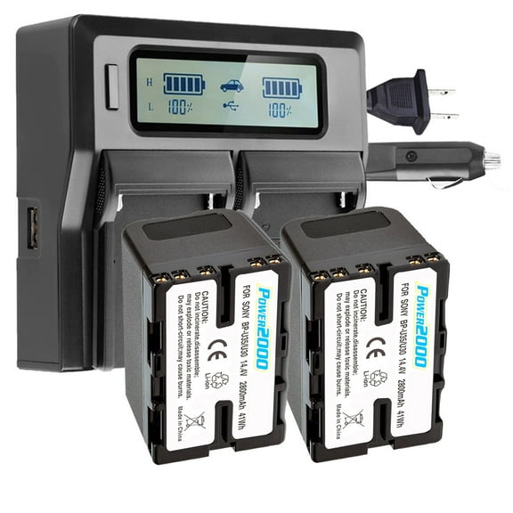 Power2000 2x Sony BP-U35 14.4V 2800mAh 41Wh Lithium-Ion Battery with Dual Bay LCD Charger