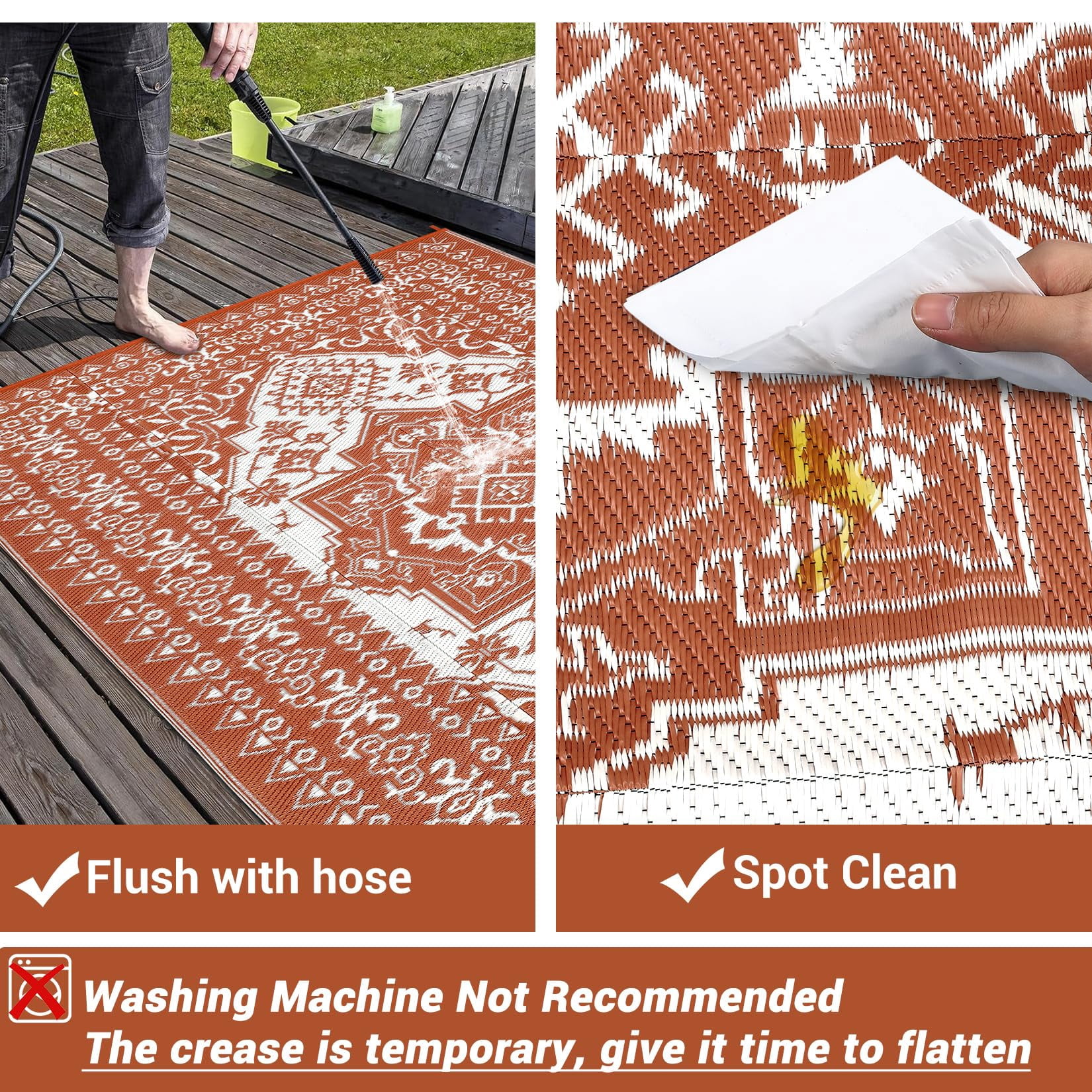 Danolapsi Outdoor Rugs 8x10 Waterproof Reversible Outdoor Plastic Straw Rug Vintage Retro Patio Rug Indoor Outdoor Carpet RV Mat Outside,Lightweight Portable Carpet with Storage Bag for Patio Camp