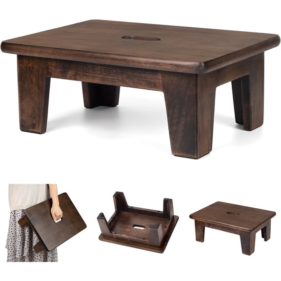 Wooden Step Stool (16.5" D x 12" W x 6.5" H) No Assembly Needed, Bed Steps for High Beds for Adults - Natural Solid Wood One Step Stool, Heavy Duty- Holds up to 600Lbs- Perfect Safety (Walnut Color)