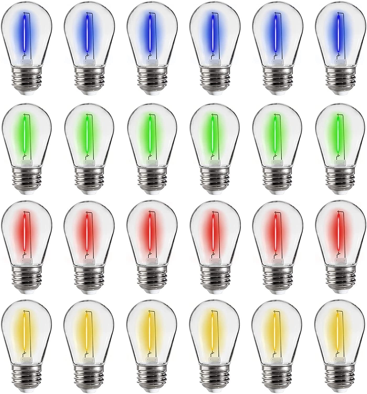 FLSNT LED String Light Bulb S14 1W E26 Base, Waterproof Outdoor, Indoor Replacement Bulbs, Multi
