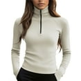 thumbnail image 2 of Womens Sweaters Quarter Zip Knit Long Sleeve Business Casual Pullover Tops 2025 Fall Fashion Work Outfits White XL, 2 of 5
