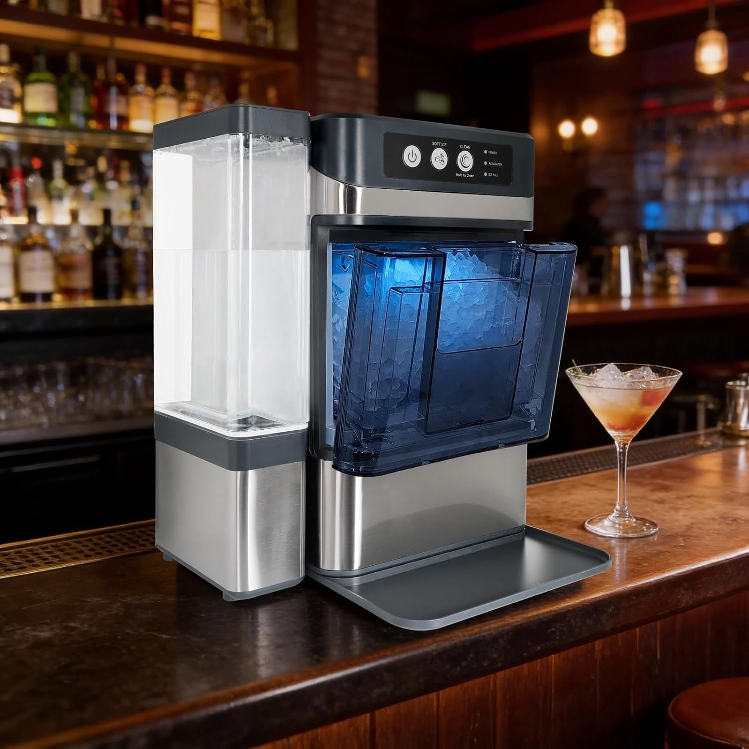 Nugget Ice Makers Countertop 42lbs/Day Large Capacity One-Click Operation Self-Cleaning Portable Ice Maker with A Detachable 3L Water Tank Scoop Included Ice Machine for Home/Kitchen/Office