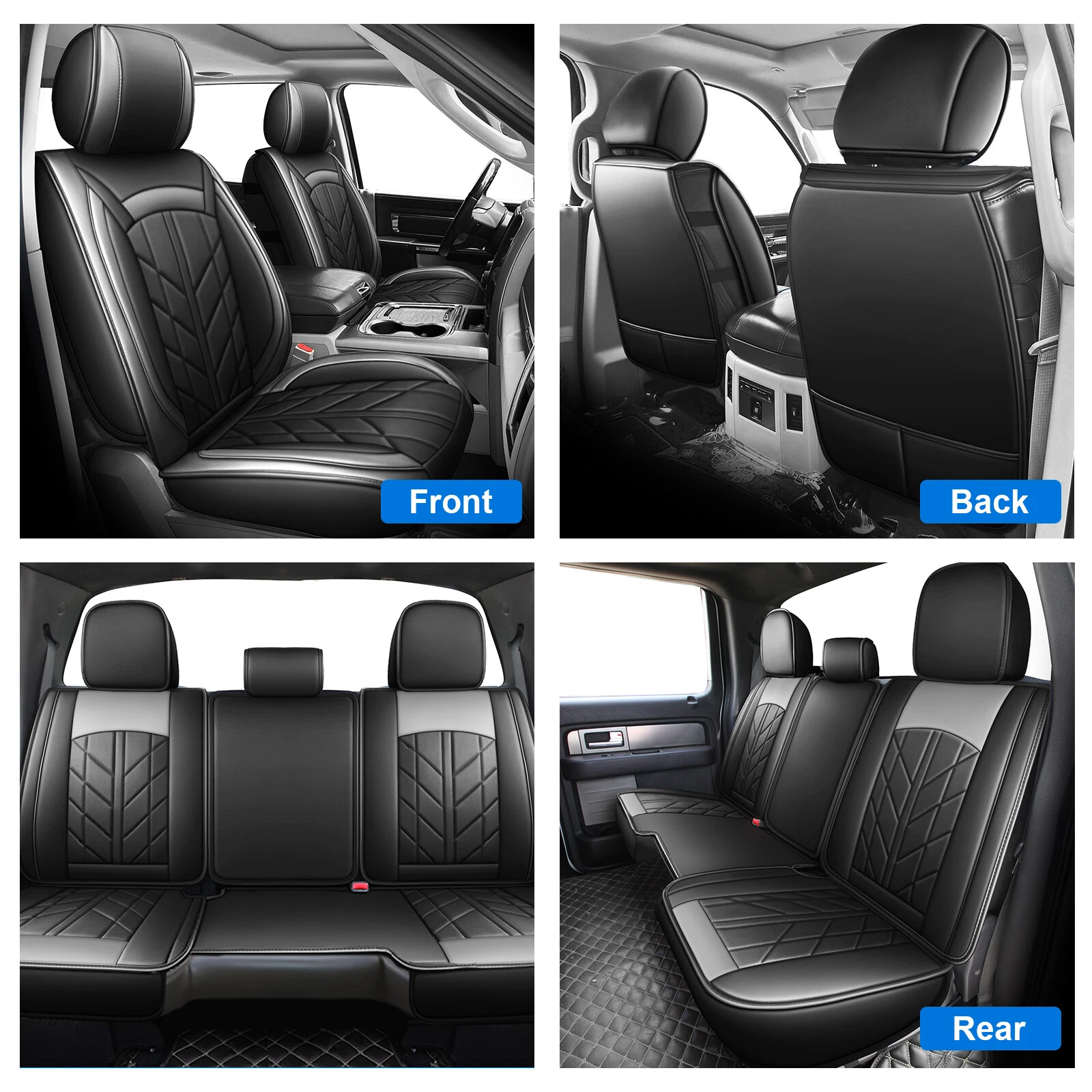 Car Seat Covers Custom Fit for Dodge Ram 1500 2500 3500 2009-2023, Waterproof Faux Leather Truck Front Rear Seat Protector Black