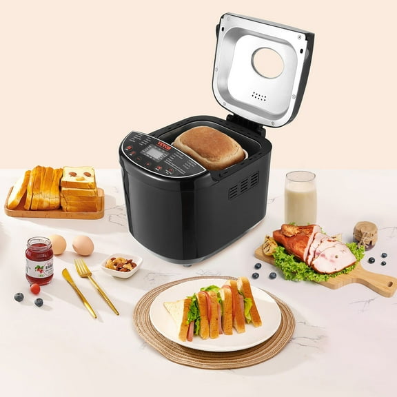 2LB 19-in-1 Compact Bread Maker Machine, Automatic Dough Kneader with Nonstick Pan, 3 Crust Color Choices, Ideal for Fresh Bread