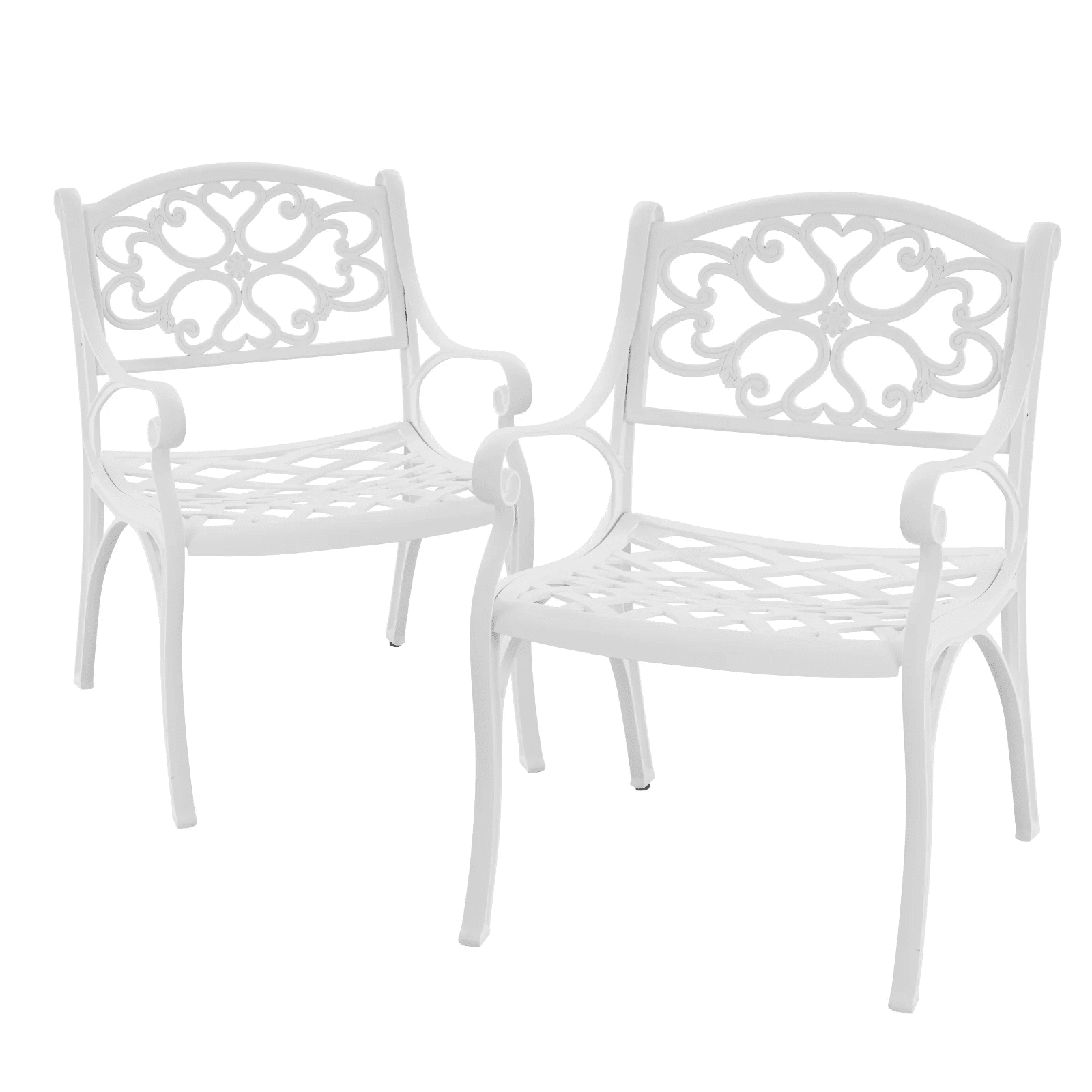 PATIO-IN Cast Aluminum Patio Chair Set of 2 with Armrests, White Metal Bistro Chairs, Outdoor Patio Dining Chairs for Garden, Porch, Poolside