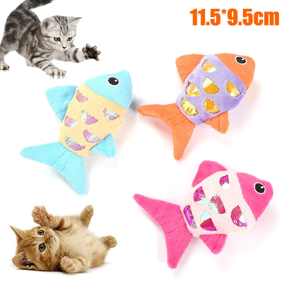 SPRING PARK 3Pcs Plush Cute Cat Fish Interactive Pet Kitty Toy Fish Plush Catnip Bite-resistant Chew Toy