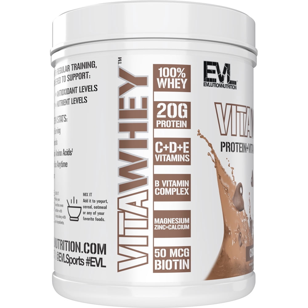 Evlution Nutrition VitaWhey - 100% Whey Protein - Vitamins & Minerals - Muscle Growth, Strength & Recovery - Multivitamin Protein Powder - 20g Protein Per Serving - Fast Absorbing - 20vg - Chocolate
