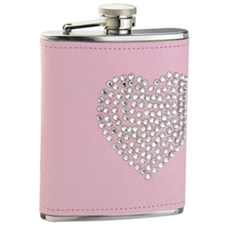 

Dazzled Heart Rhinestone Pink Leatherette 6 oz. Hip Flask