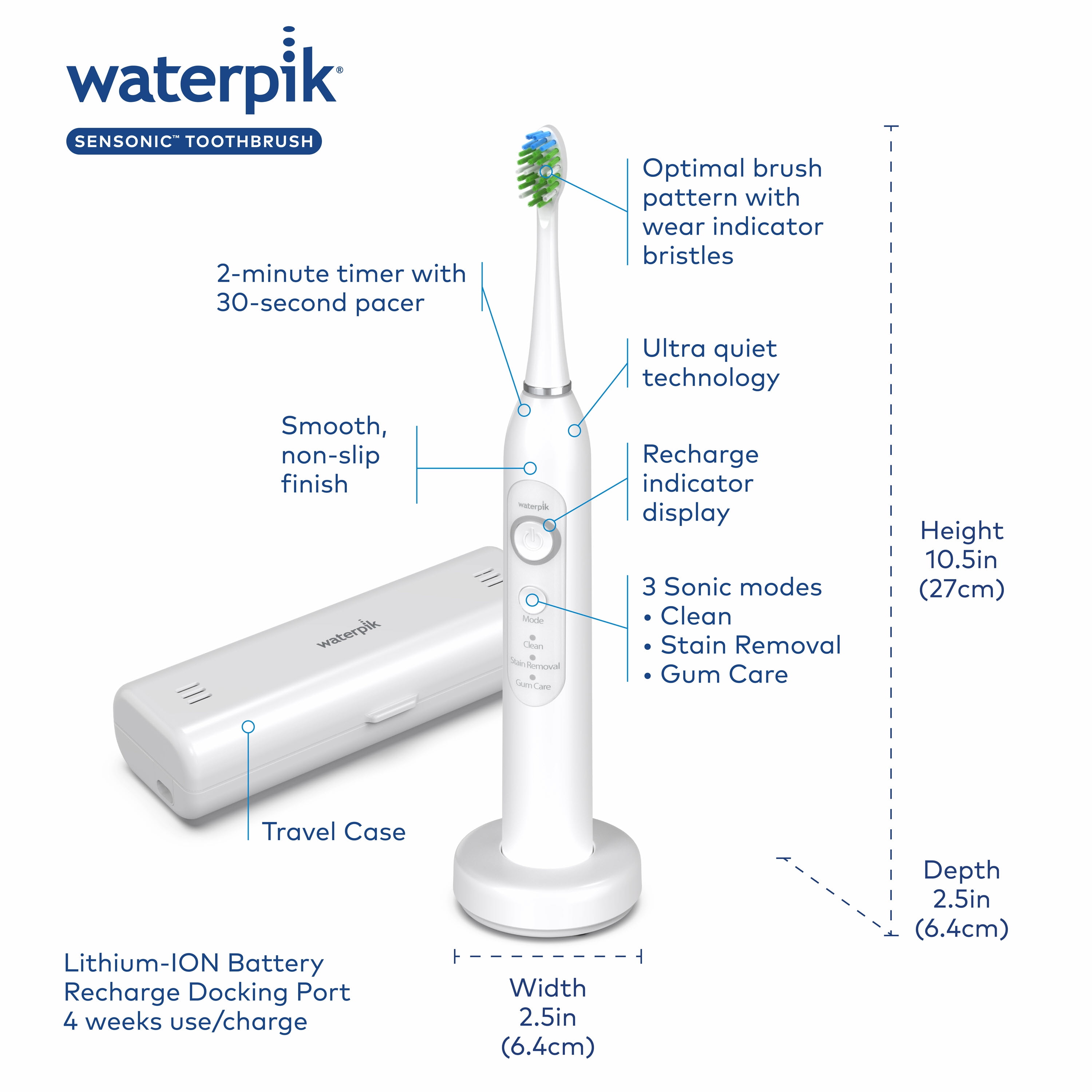 Waterpik Sensonic Sonic Electric Toothbrush, White STW-03 (Packaging May Vary)