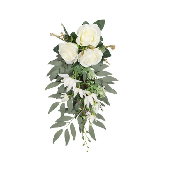 Wedding Decorations for Ceremonywedding Aisle Chair Decorations Flowers Rose Floral Wedding Chair Back Flowers with Leaves and Ribbons Church Chair Flowers for Wedding Ceremony Decor