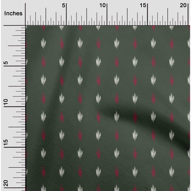 oneOone Tissu Polyester Lycra Vert Olive Petit Motif Ikat Matériel de Robe Tissu Imprimé Tissu au Mètre 56 Pouces de Large