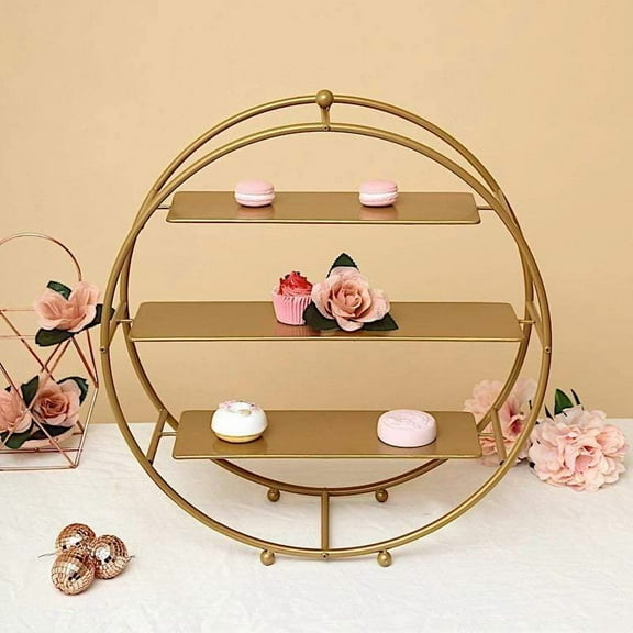Balsa Circle 20.5" Round Metal 3 - Tier Wedding Pedestal Dessert Stand , Gold