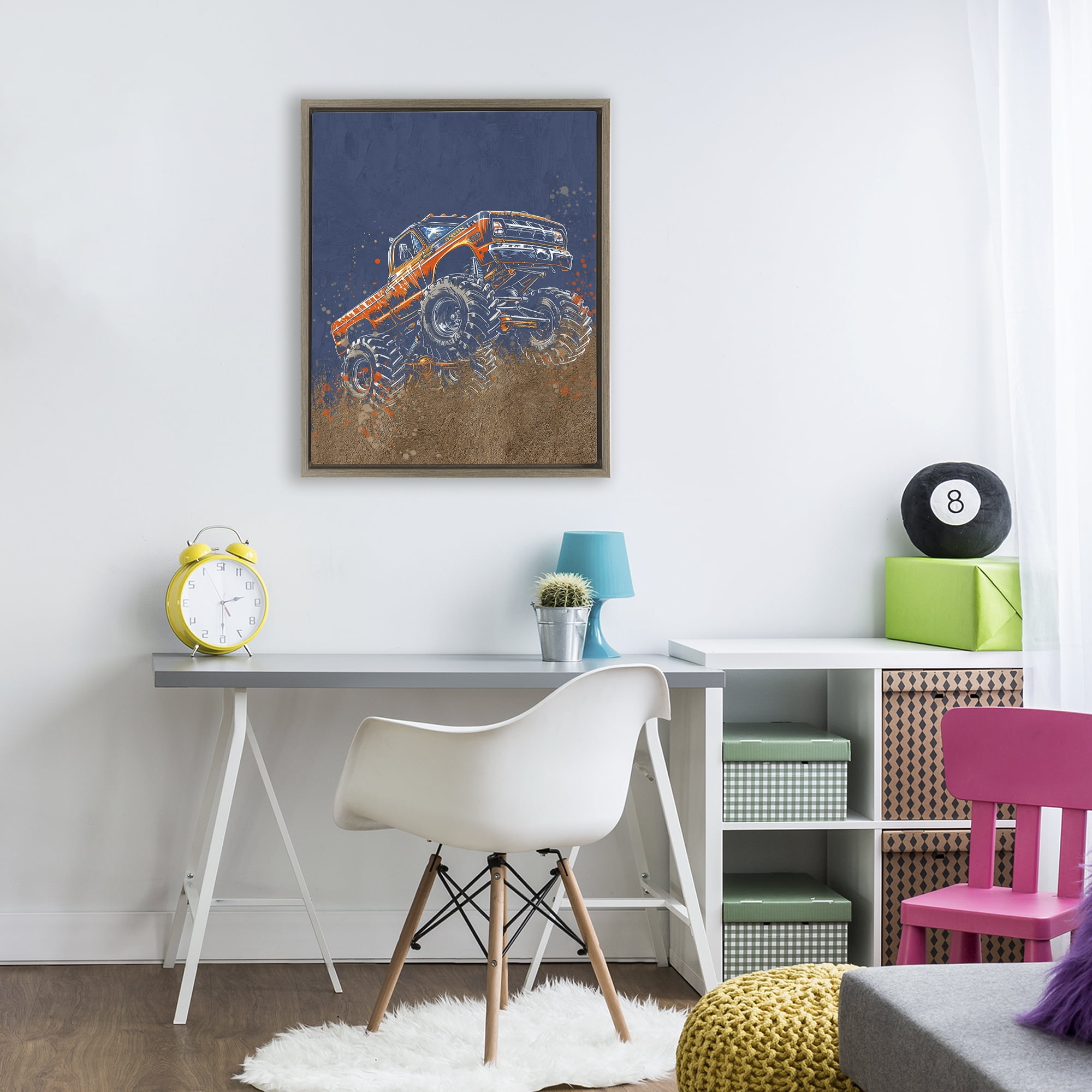 My Jam Monster Truck Brown Framed Floater Canvas Wall Art, design by Kim Allen