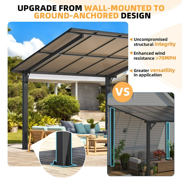 AECOJOY, Gazebo, 20' x 10', Outdoor Wall Mounted Hardtop - Walmart.com