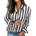thumbnail image 3 of CBASIHI Womens Striped Button Down Shirts- Loose Fit Casual Trendy Collared Long Sleeve Fall Tops Black Size S-2XL, 3 of 7